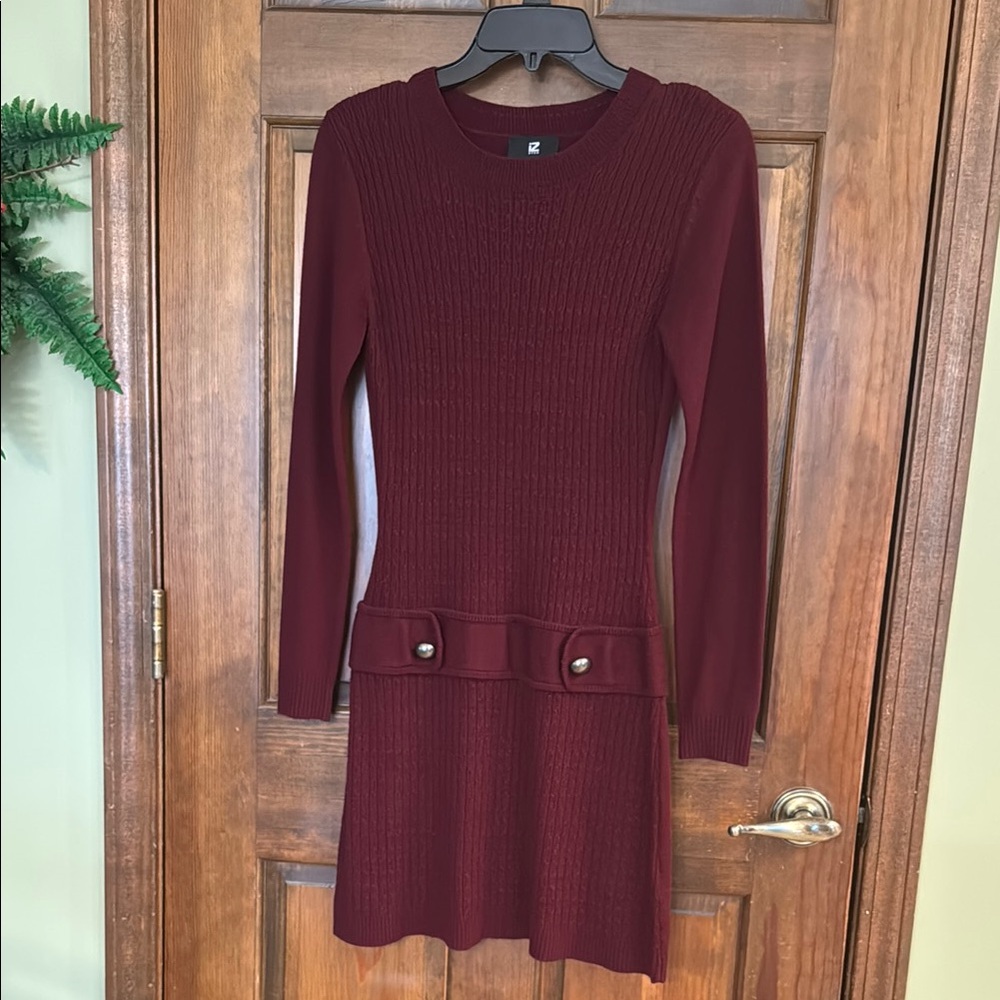 Burgundy Knit Sweater Dress, Small